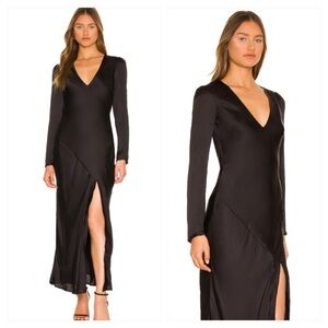 Bardot Lisette black satin long sleeve dress